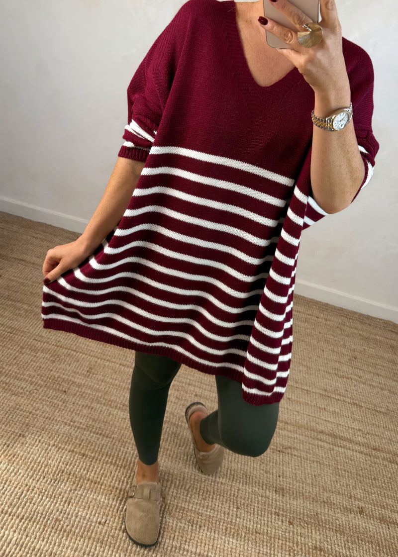 Paige striped knit - Merlot-The Style Attic