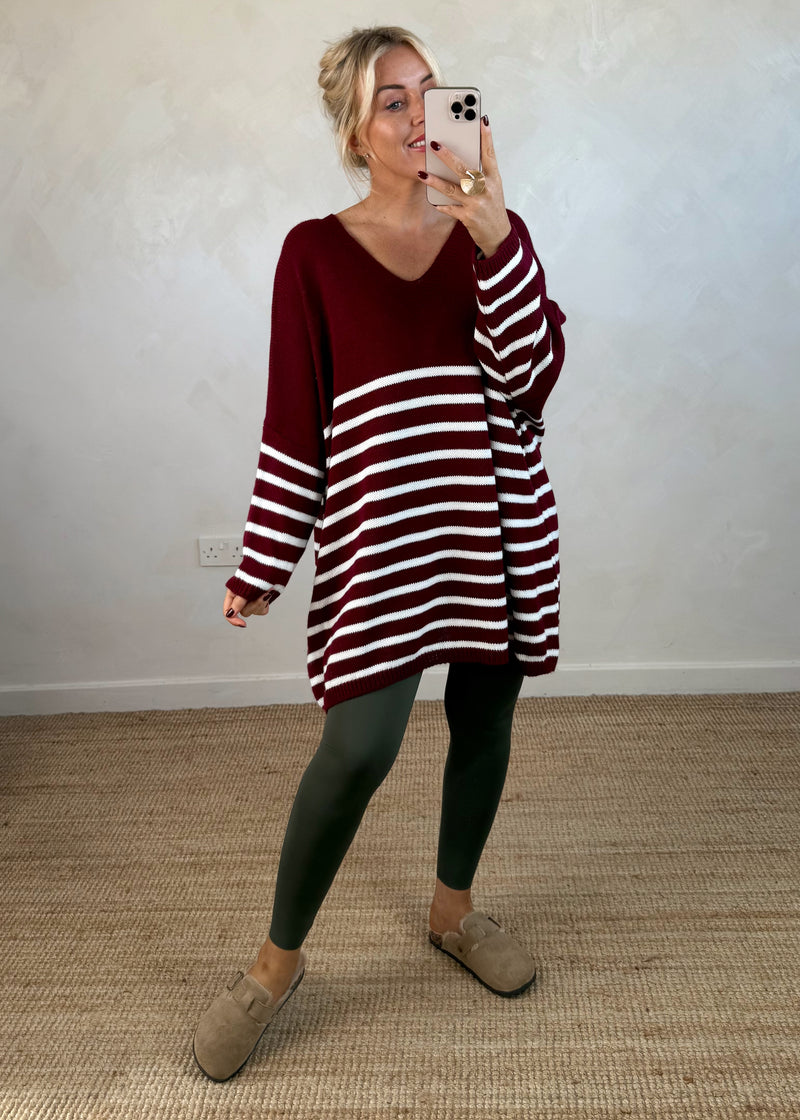 Paige striped knit - Merlot-The Style Attic