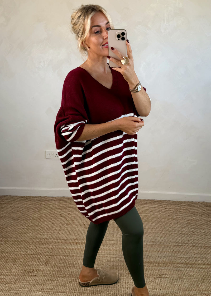 Paige striped knit - Merlot-The Style Attic
