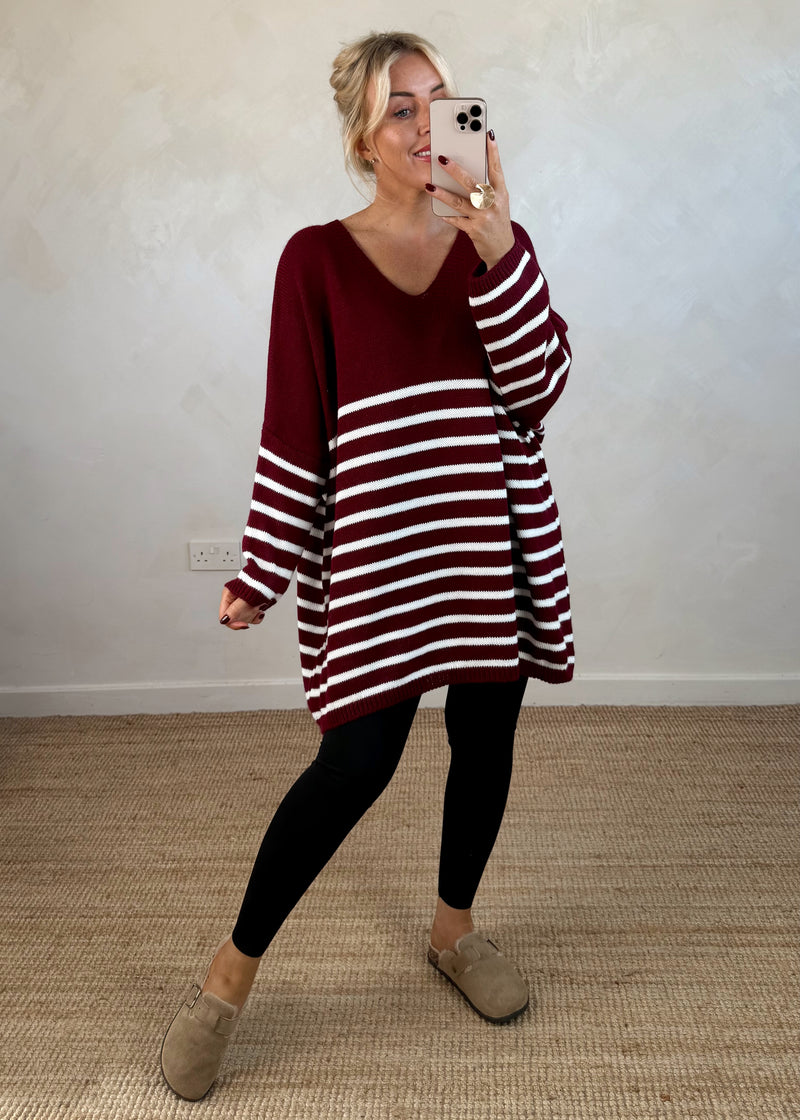 Paige striped knit - Merlot-The Style Attic
