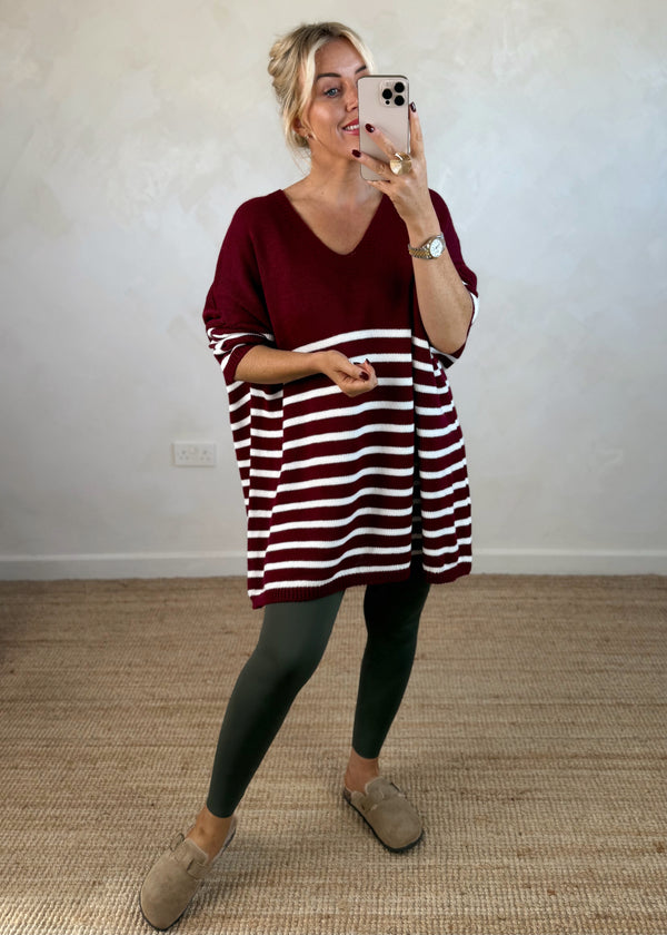 Paige striped knit - Merlot-The Style Attic