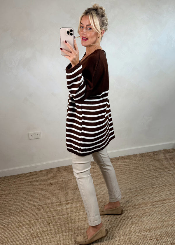 Paige striped knit - chocolate-The Style Attic