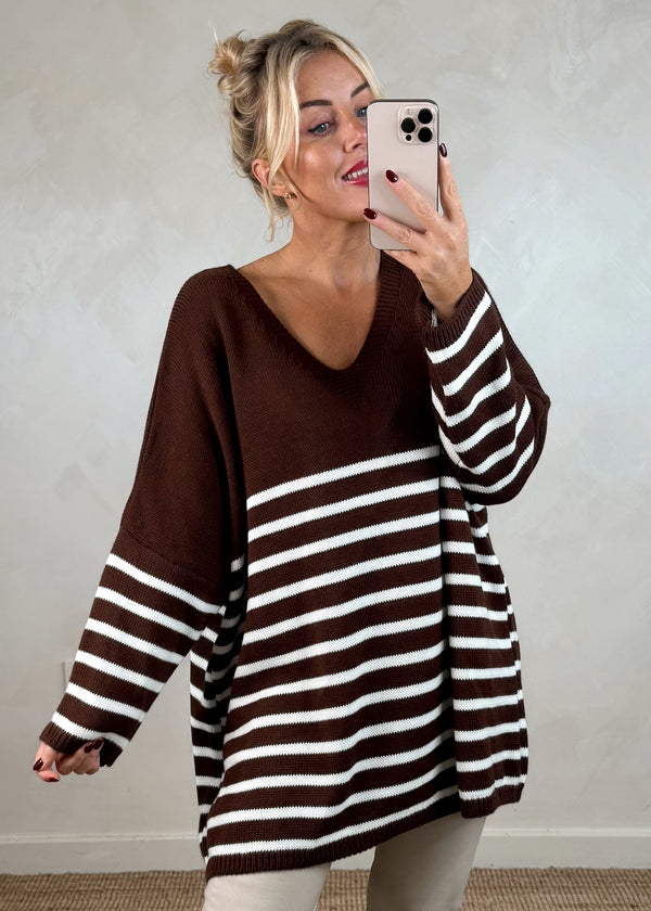 Paige striped knit - chocolate-The Style Attic