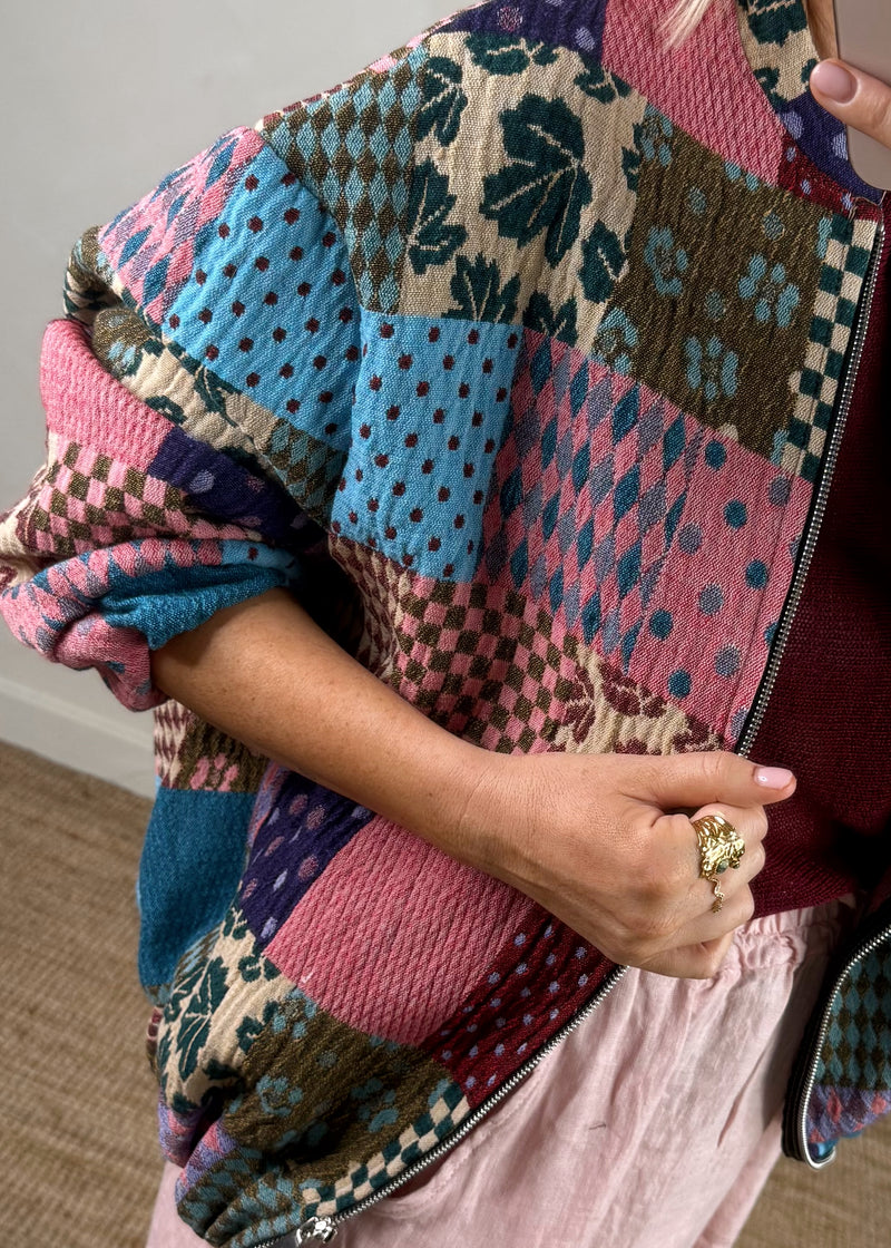Patchwork bomber jacket-The Style Attic