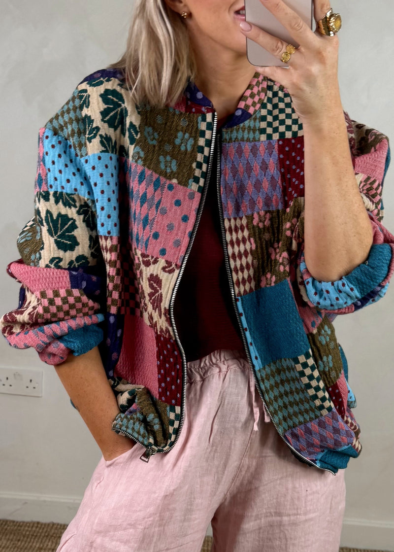 Patchwork bomber jacket-The Style Attic