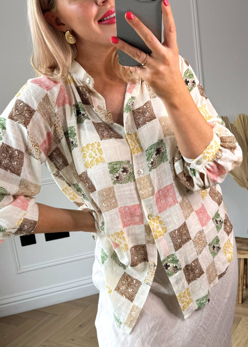 Patchwork linen shirt-The Style Attic