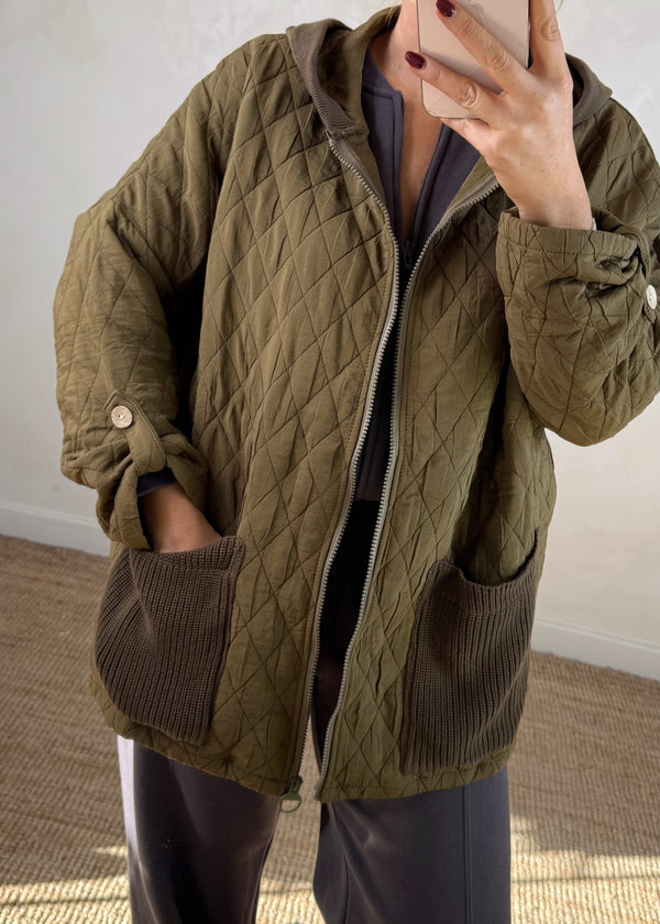 Peggy quilted jacket - khaki-The Style Attic