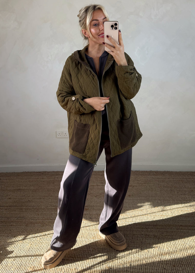 Peggy quilted jacket - khaki-The Style Attic