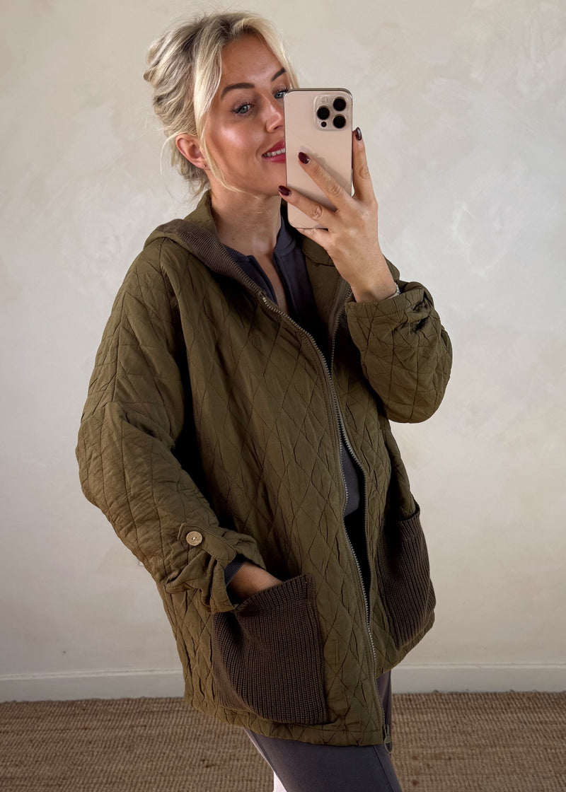 Peggy quilted jacket - khaki-The Style Attic