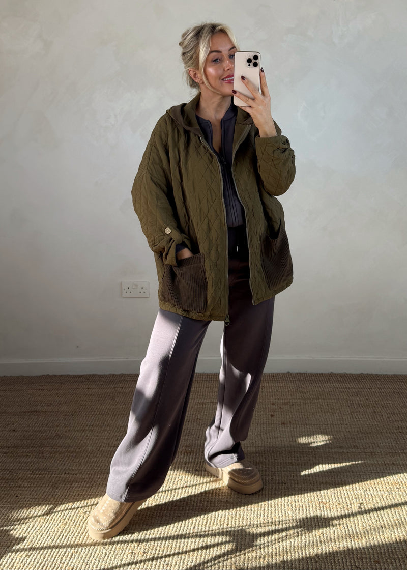 Peggy quilted jacket - khaki-The Style Attic