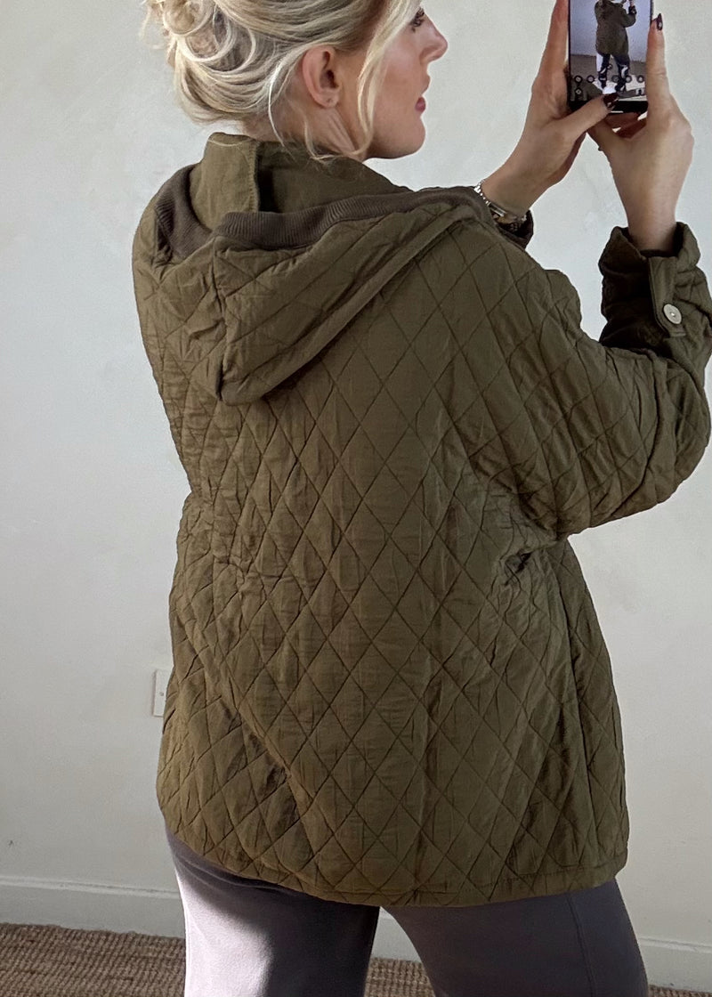 Peggy quilted jacket - khaki-The Style Attic