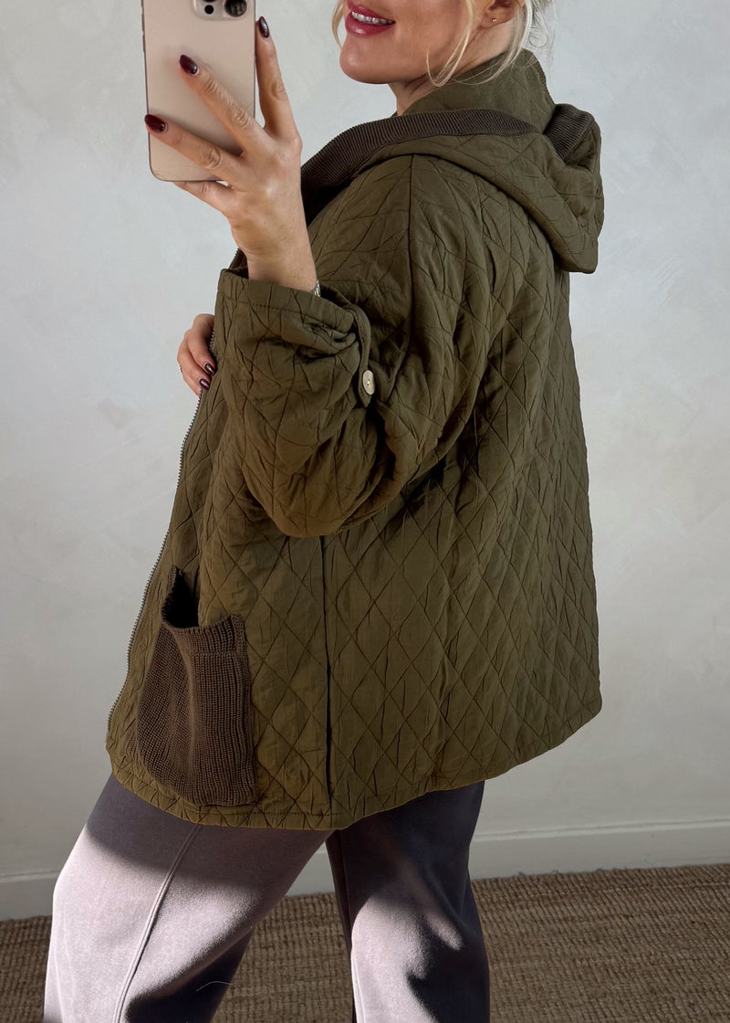 Peggy quilted jacket - khaki-The Style Attic