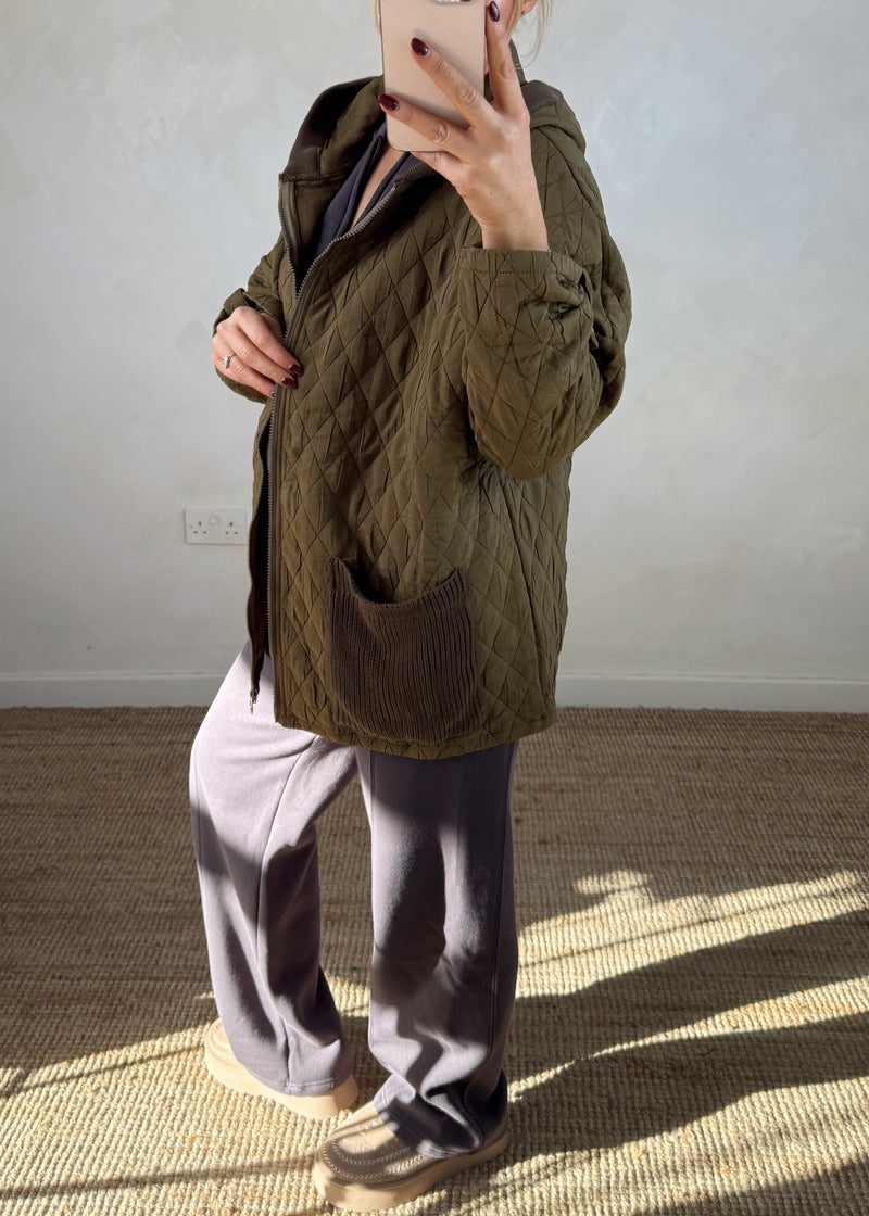Peggy quilted jacket - khaki-The Style Attic