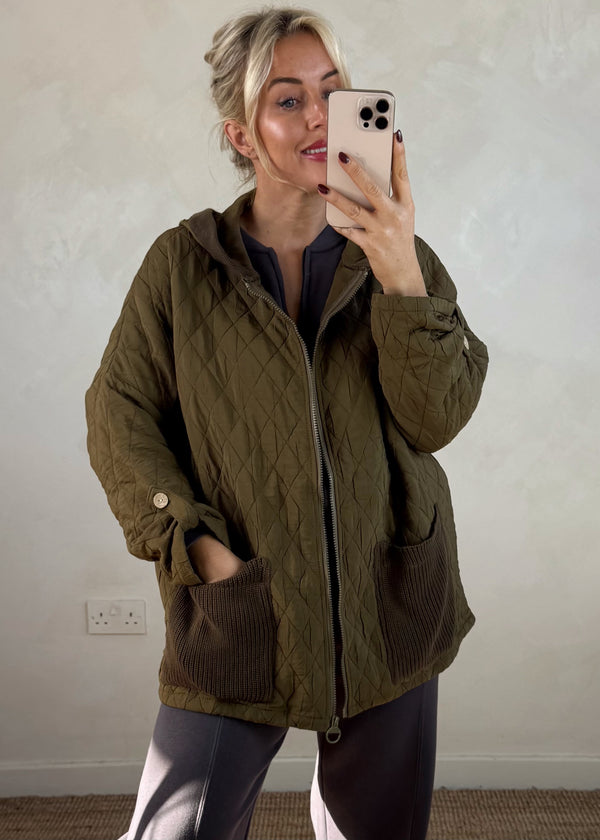 Peggy quilted jacket - khaki-The Style Attic