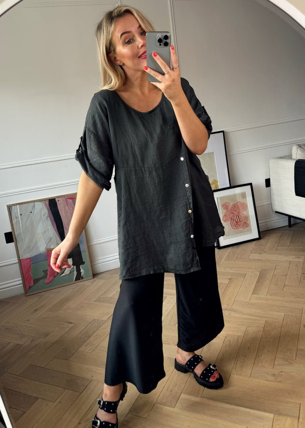Pepe Linen top - charcoal-The Style Attic
