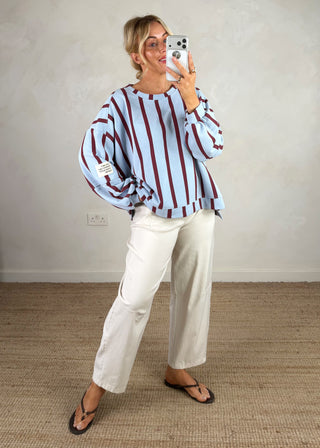 Perfect striped sweater - Blue/chocolate-The Style Attic
