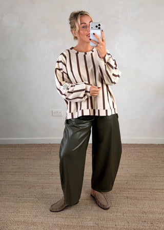 Perfect striped sweater - Cream/chocolate-The Style Attic