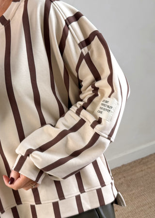 Perfect striped sweater - Cream/chocolate-The Style Attic