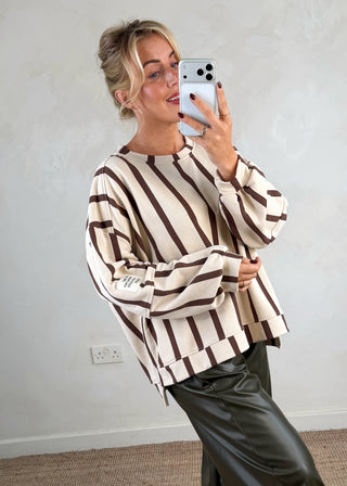 Perfect striped sweater - Cream/chocolate-The Style Attic