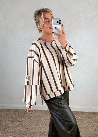 Perfect striped sweater - Cream/chocolate-The Style Attic