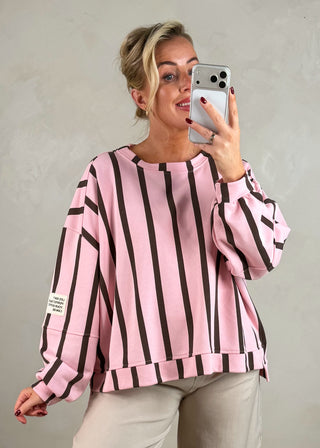Perfect striped sweater - blush/chocolate-The Style Attic