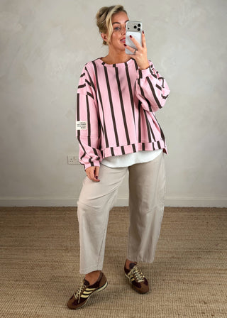 Perfect striped sweater - blush/chocolate-The Style Attic
