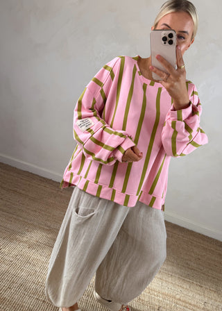 Perfect striped sweater - blush/olive-The Style Attic