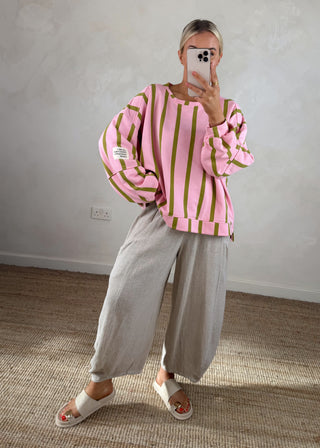 Perfect striped sweater - blush/olive-The Style Attic