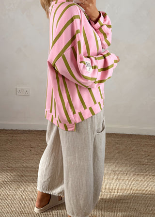 Perfect striped sweater - blush/olive-The Style Attic