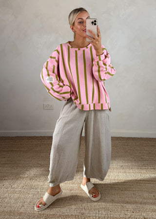 Perfect striped sweater - blush/olive-The Style Attic