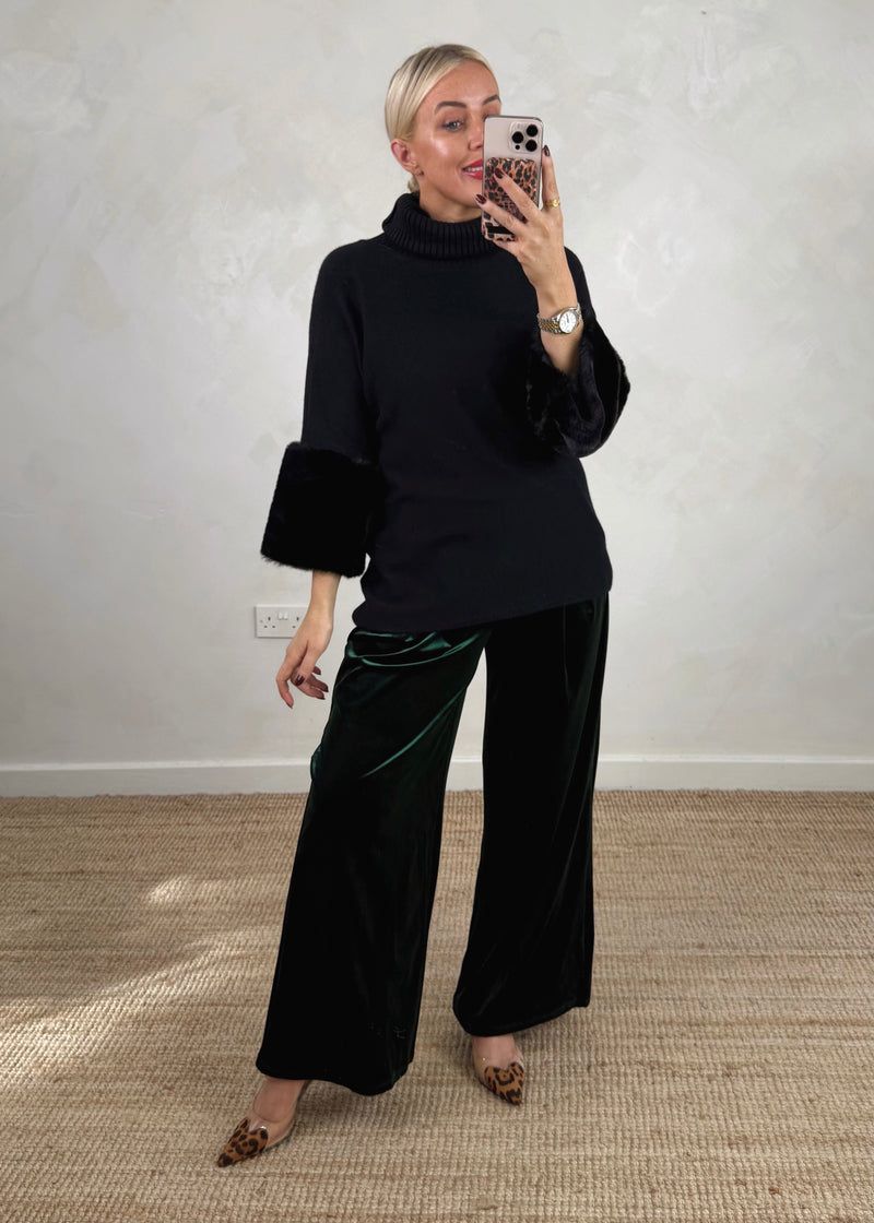 Petra fur trim knit - black-The Style Attic