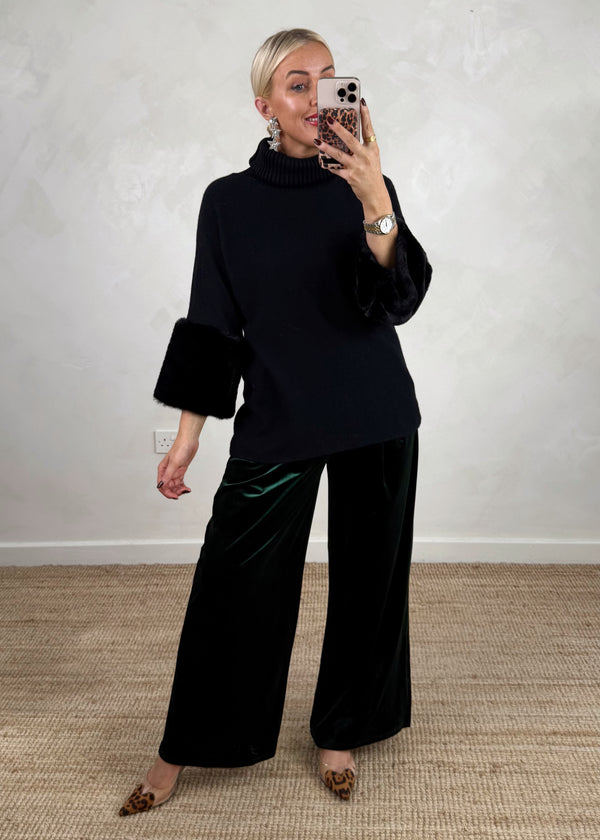 Petra fur trim knit - black-The Style Attic