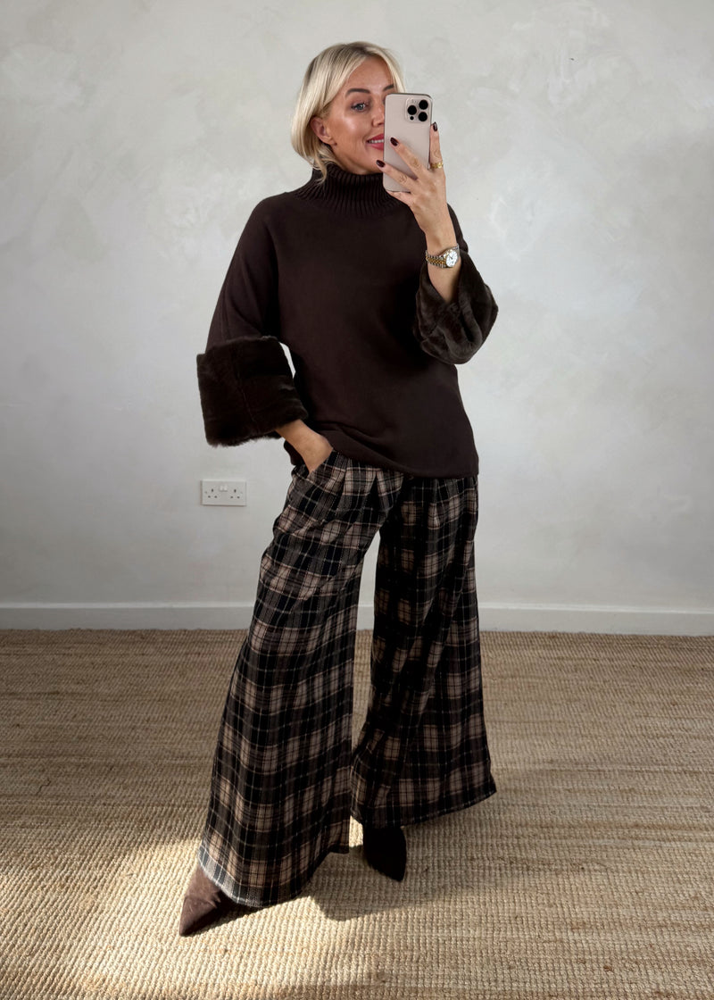 Petra fur trim knit - chocolate-The Style Attic
