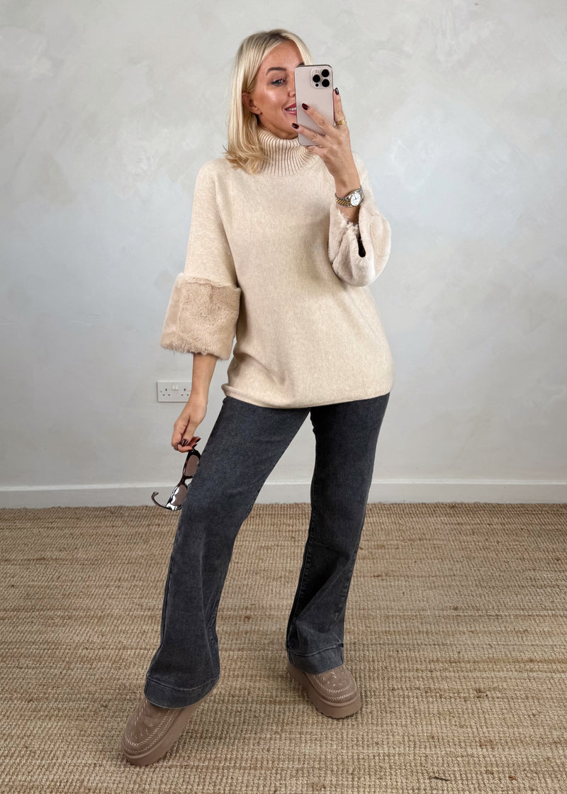 Petra fur trim knit - cream-The Style Attic