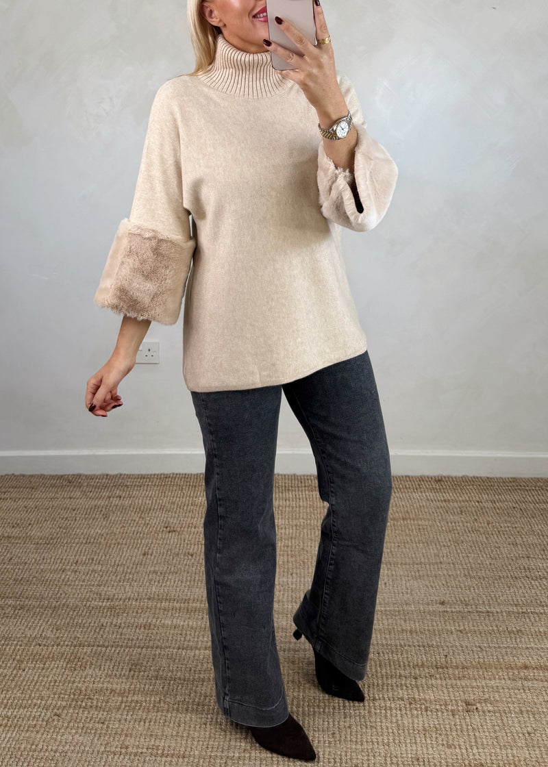 Petra fur trim knit - cream-The Style Attic