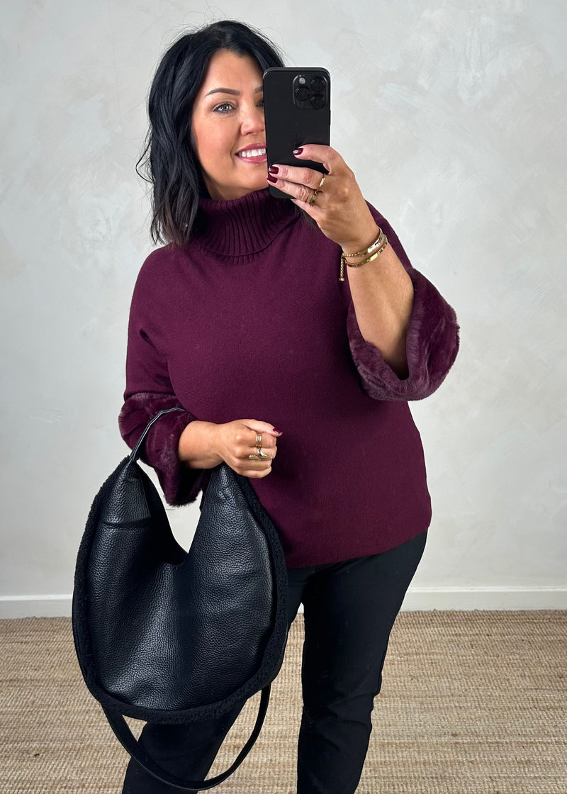 Petra fur trim knit - damson-The Style Attic