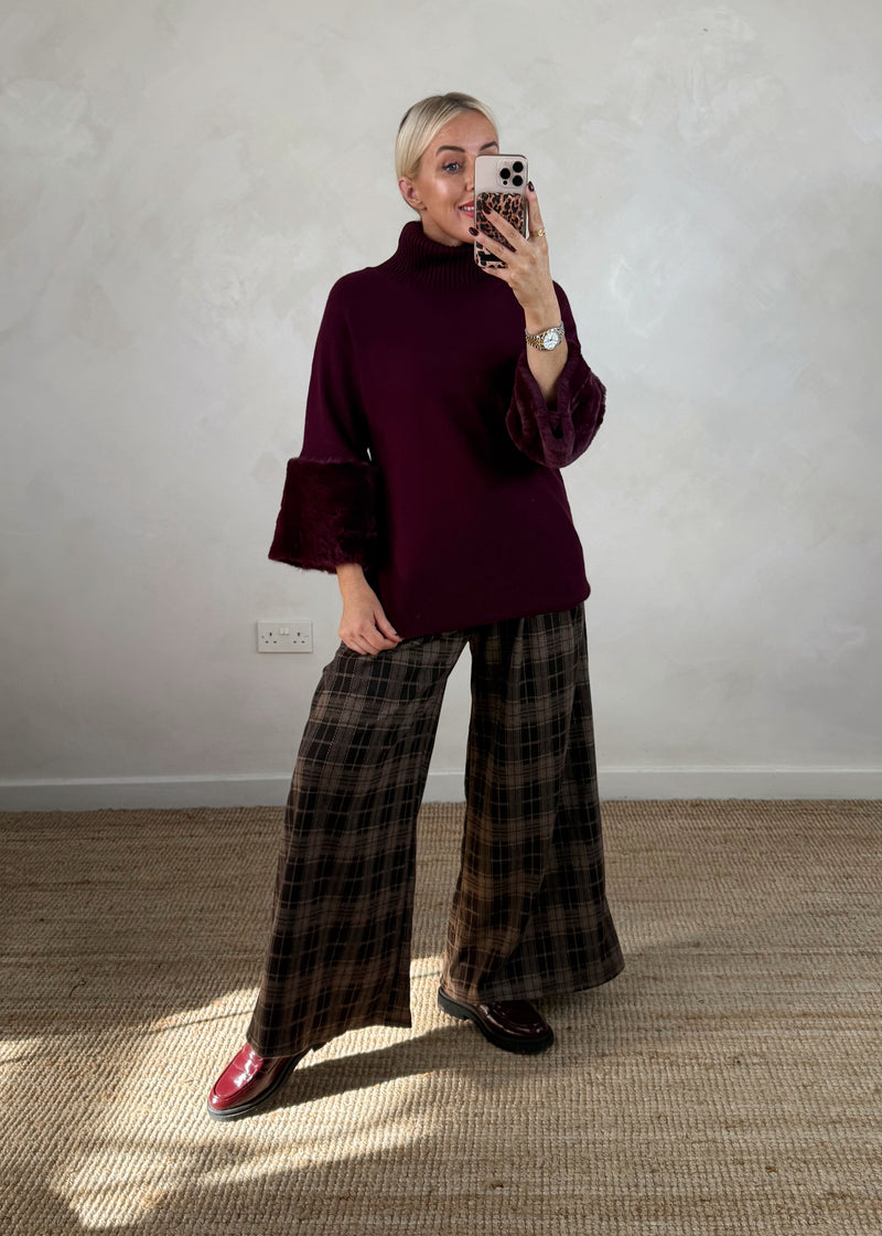 Petra fur trim knit - damson-The Style Attic