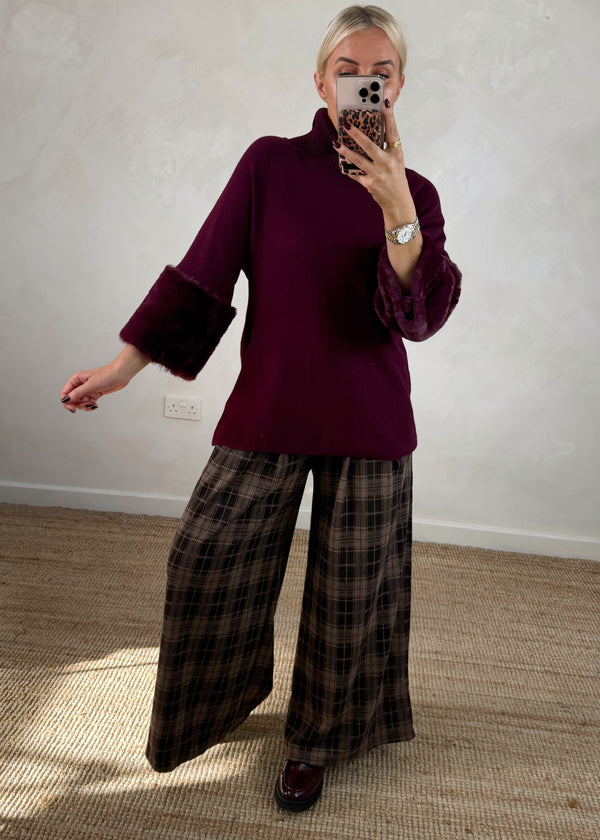 Petra fur trim knit - damson-The Style Attic