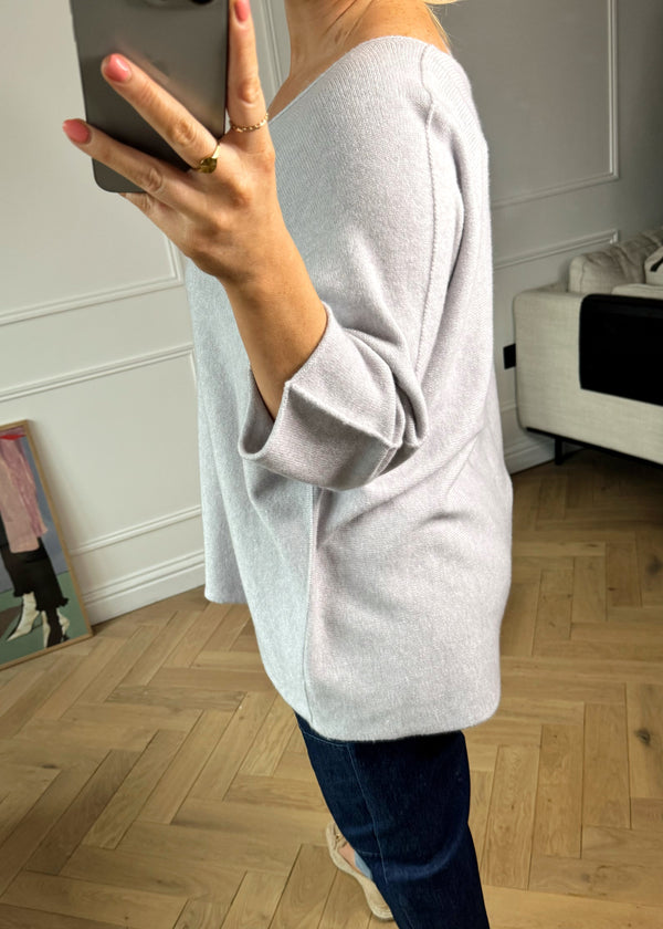 Pinka v-neck knit - grey-The Style Attic