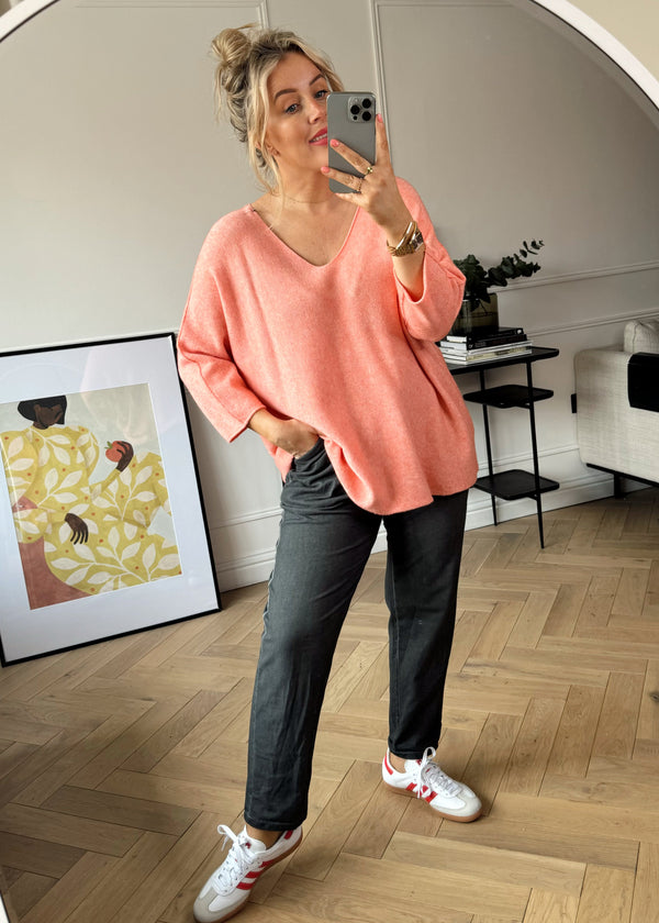 Pinka v-neck knit - peach-The Style Attic