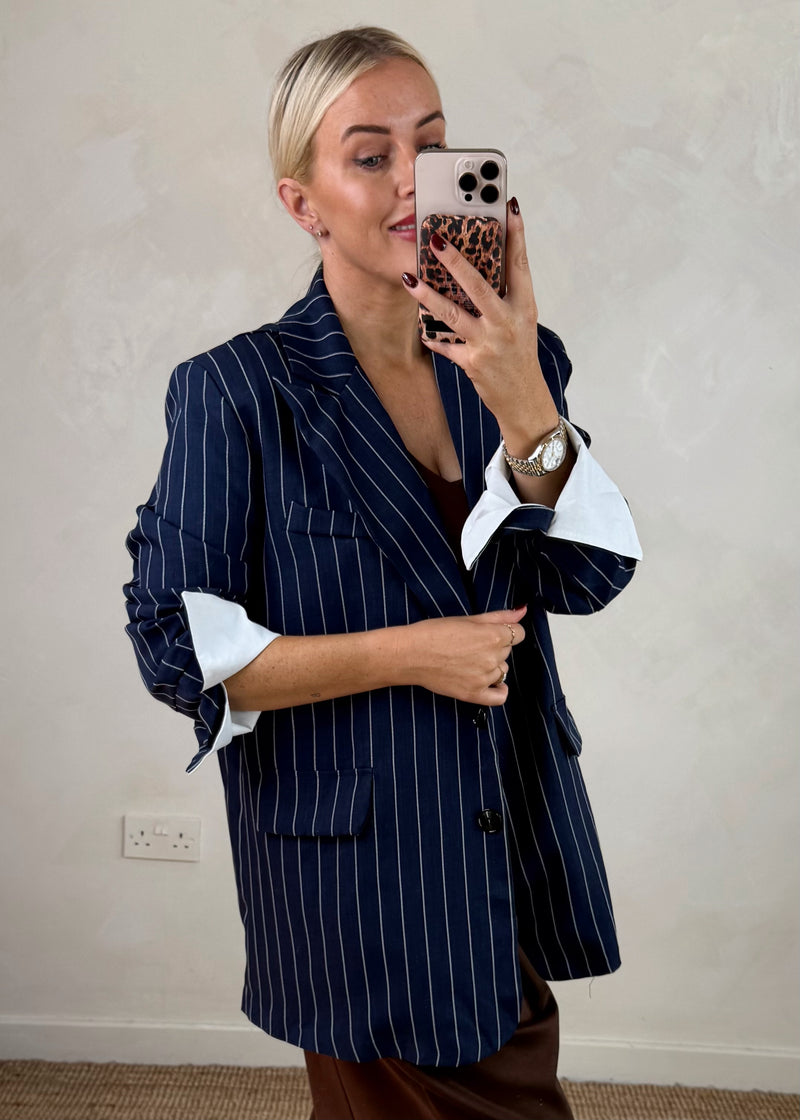 Pinstripe blazer - navy-The Style Attic