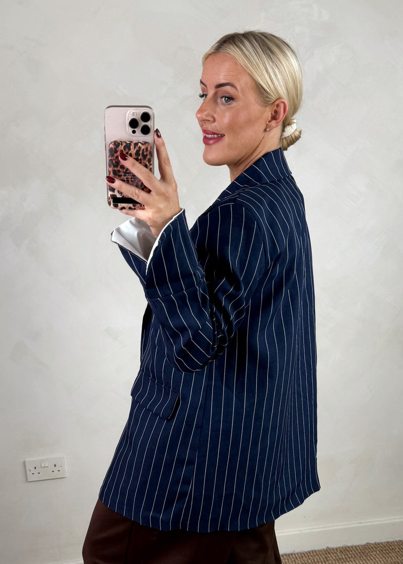 Pinstripe blazer - navy-The Style Attic