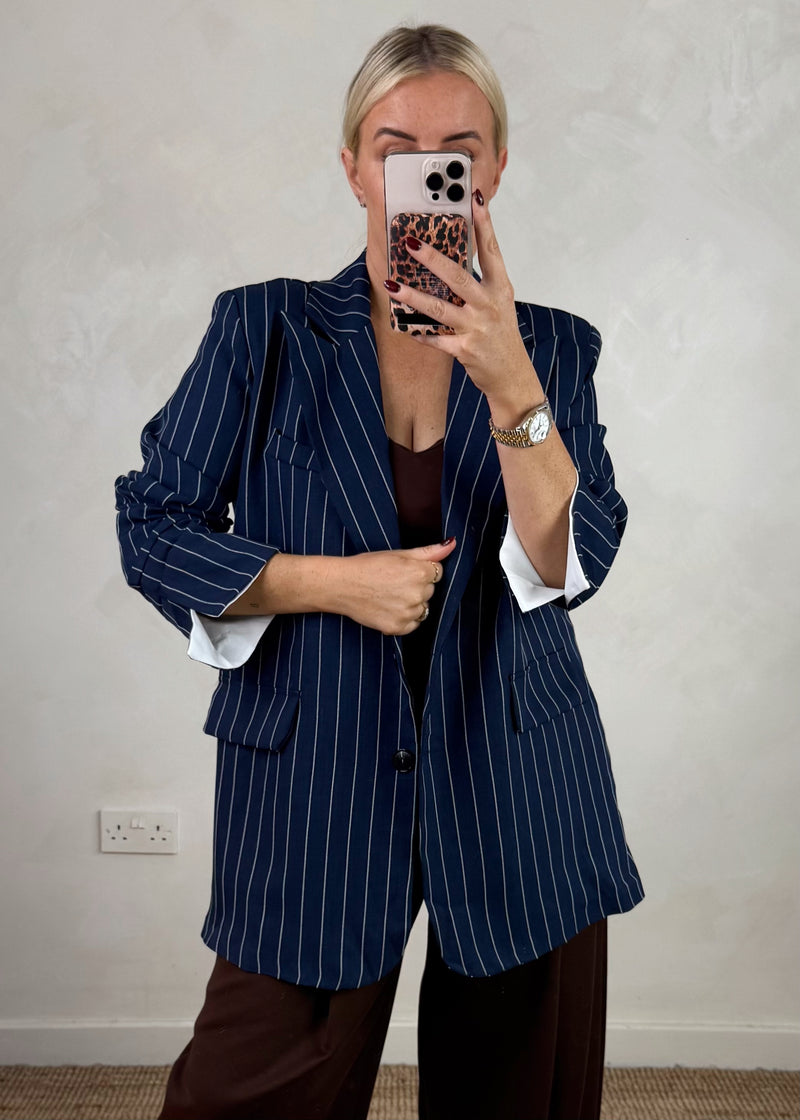 Pinstripe blazer - navy-The Style Attic