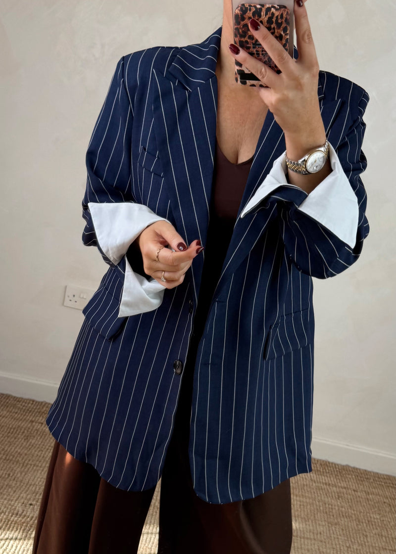 Pinstripe blazer - navy-The Style Attic