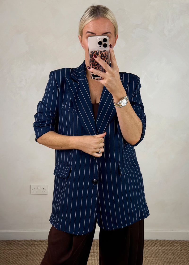Pinstripe blazer - navy-The Style Attic
