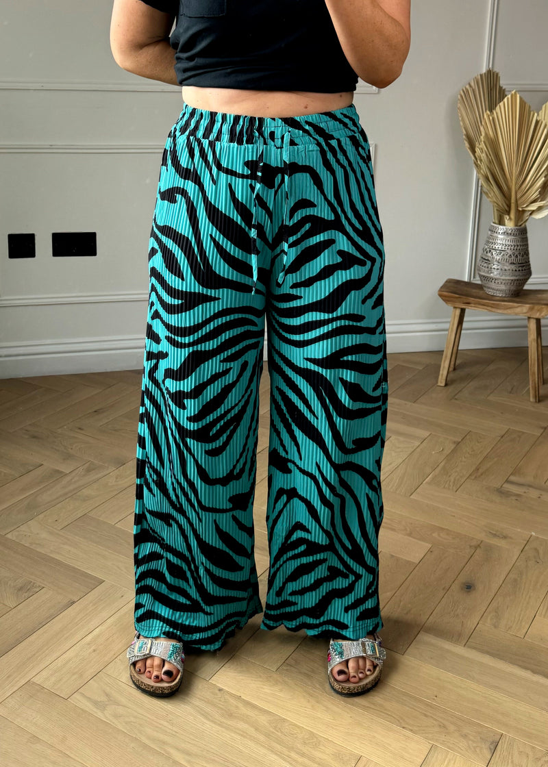 Pleated zebra palazzo - teal-The Style Attic