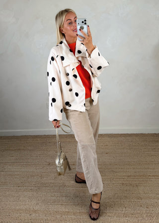 Polka dot funnel neck jacket - Cream-The Style Attic