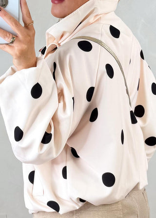 Polka dot funnel neck jacket - Cream-The Style Attic