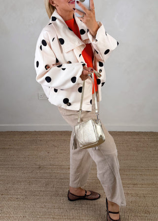 Polka dot funnel neck jacket - Cream-The Style Attic