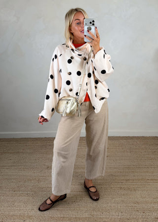 Polka dot funnel neck jacket - Cream-The Style Attic